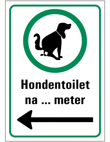 Hondentoilet sticker, rechthoek, groen wit, symbool poepende hond