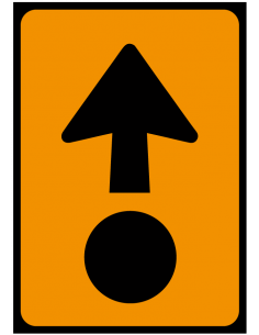 Route gevaarlijke stoffen sticker, rechthoek, oranje zwart, pijl met rondje