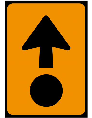 Route gevaarlijke stoffen sticker, rechthoek, oranje zwart, pijl met rondje