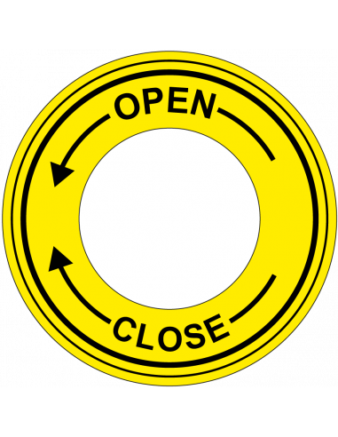 Open close bord, geel zwart, met gat, rond, pijl pictogram, kunststof