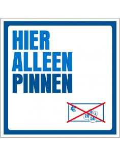 Hier alleen pinnen sticker, blauw wit, vierkant, tekst hier alleen pinnen