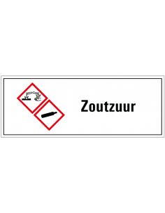 Zoutzuur GHS tekststicker, GHS04, GHS05, Nederlandse tekst, rechthoek, rood wit zwart