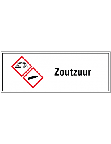Zoutzuur GHS tekstbord, GHS04, GHS05, Nederlandse tekst, rechthoek, rood wit zwart