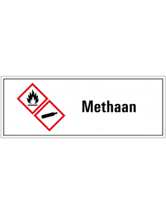 Methaan GHS tekststicker, GHS02, GHS04, Nederlandse tekst, rechthoek