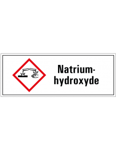 Natriumhydroxyde GHS tekstbord, GHS05, Nederlandse tekst, rechthoek, rood wit zwart