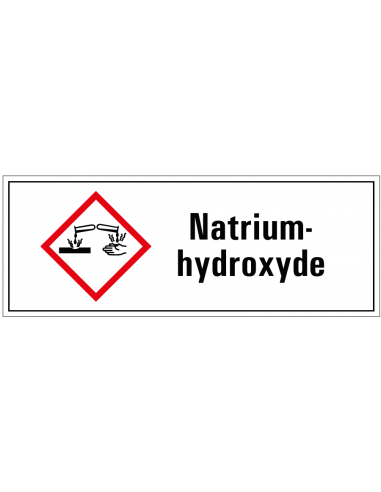 Natriumhydroxyde GHS tekstbord, GHS05, Nederlandse tekst, rechthoek, rood wit zwart