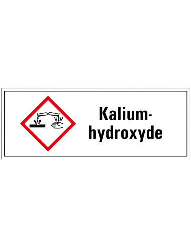 Kaliumhydroxyde GHS tekststicker, GHS05, Nederlandse tekst, rechthoek, rood wit zwart