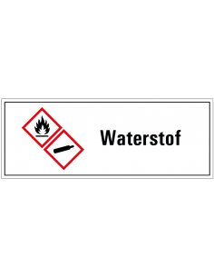 Waterstof GHS tekststicker, GHS02, GHS04, Nederlandse tekst, rechthoek