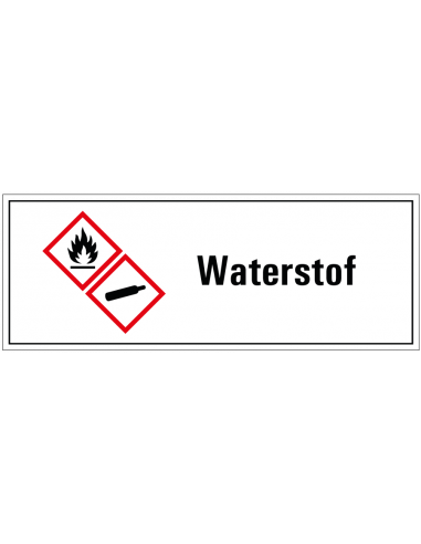Waterstof GHS tekststicker, GHS02, GHS04, Nederlandse tekst, rechthoek