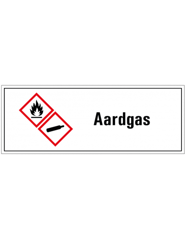 Aardgas GHS tekststicker, GHS02, GHS04, Nederlandse tekst, rechthoek