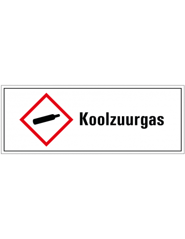 Koolzuurgas GHS tekststicker, GHS04, Nederlandse tekst, rechthoek, rood wit zwart