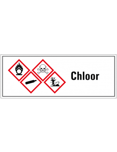 Chloor GHS tekststicker, Nederlandse tekst, rechthoek, rood wit zwart