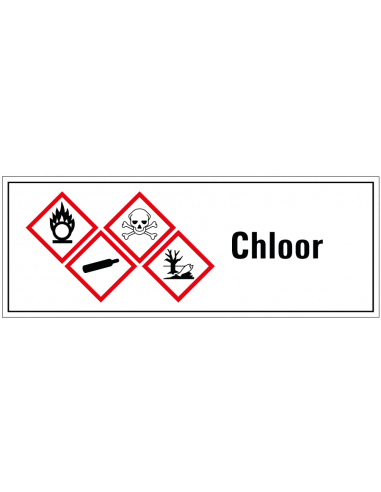 Chloor GHS tekststicker, Nederlandse tekst, rechthoek, rood wit zwart