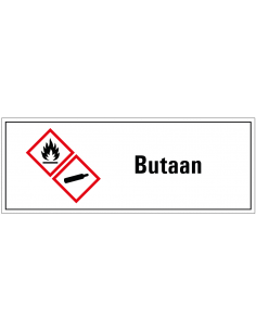 Butaan GHS tekststicker, GHS02, GHS04, Nederlandse tekst, rechthoek