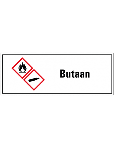 Butaan GHS tekstbord, GHS02, GHS04, rood wit, rechthoek