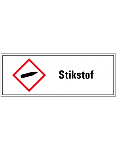 Stikstof GHS tekststicker, GHS04, Nederlandse tekst, rechthoek, rood wit zwart