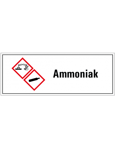 Ammoniak GHS tekstbord, GHS04, GHS05, Nederlandse tekst, rechthoek, rood wit zwart
