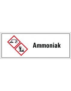 Ammoniak 2 GHS tekstbord, GHS05, GHS09, Nederlandse tekst, rechthoek, rood wit zwart