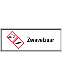 Zwavelzuur GHS tekstbord, GHS04, GHS05, Nederlandse tekst, rechthoek, rood wit zwart
