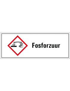 Fosforzuur GHS tekststicker, GHS05, Nederlandse tekst, rechthoek, rood wit zwart
