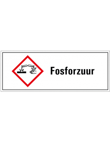 Fosforzuur GHS tekststicker, GHS05, Nederlandse tekst, rechthoek, rood wit zwart