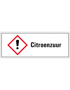 Citroenzuur GHS tekststicker, GHS07, Nederlandse tekst, rechthoek, rood wit zwart
