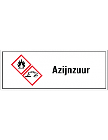 Azijnzuur GHS tekststicker, GHS02, GHS05, Nederlandse tekst, rechthoek, rood wit zwart
