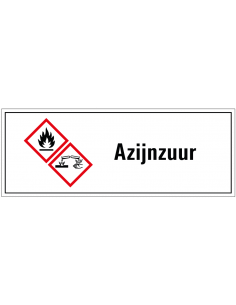 Azijnzuur GHS tekstbord, GHS02, GHS05, Nederlandse tekst, rechthoek, rood wit zwart