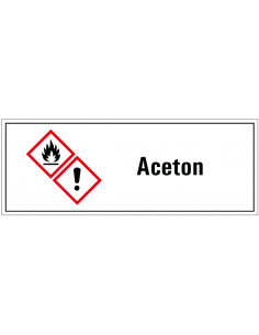 Aceton GHS tekststicker, GHS02, GHS07, Nederlandse tekst, rechthoek, rood wit zwart