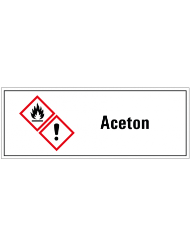 Aceton GHS tekststicker, GHS02, GHS07, Nederlandse tekst, rechthoek, rood wit zwart