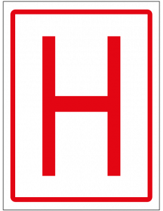 Ondergrondse brandkraan sticker, staand, rood wit, tekst H, rechthoek