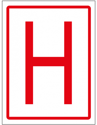 Ondergrondse brandkraan sticker, staand, rood wit, tekst H, rechthoek