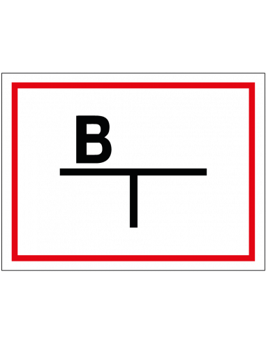 Brandkraan sticker met schema, rood wit zwart, tekst B, rechthoek