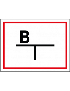 Brandkraan bord met schema, kunststof, rood wit zwart, tekst B, rechthoek