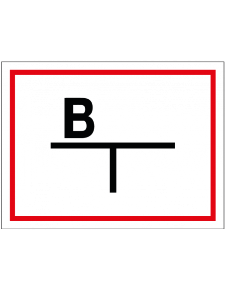 Brandkraan bord met schema, kunststof, rood wit zwart, tekst B, rechthoek