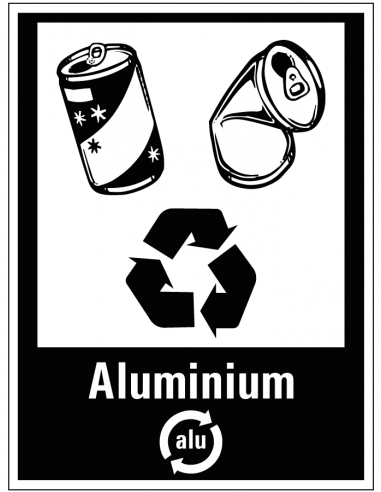 Aluminium scheiden sticker, zwart wit, rechthoek, symbool aluminium en recyclen