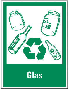 Glas scheiden bord, kunststof, groen wit, rechthoek, symbool glas met recyclen