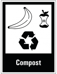 Compost scheiden sticker, zwart wit, rechthoek, symbool compost recyclen