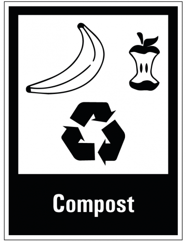 Compost scheiden sticker, zwart wit, rechthoek, symbool compost recyclen
