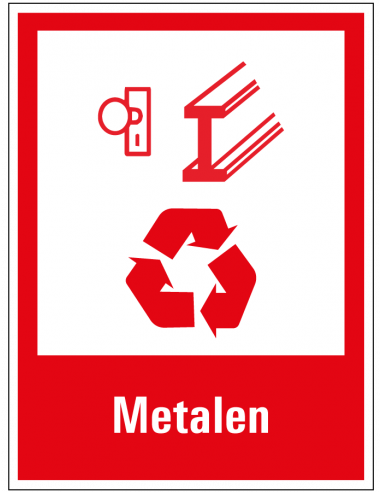 Metalen scheiden sticker, rood wit, rechthoek, symbool metalen recyclen