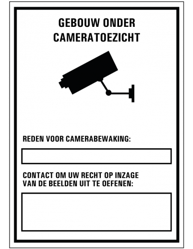 Cameratoezicht sticker naar wens, zwart wit, rechthoek, tekst naar wens