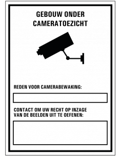 Cameratoezicht bord naar wens, kunststof, zwart wit, rechthoek, tekst naar wens
