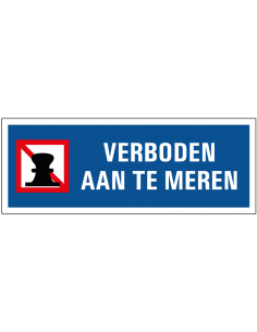 Verboden aan te meren bord, kunststof, blauw wit, rechthoek, met symbool aanmeren verboden
