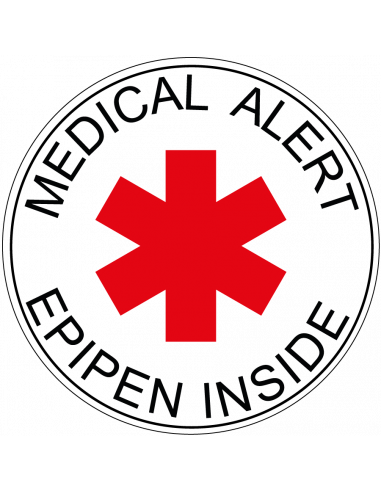 Epipen sticker, rood wit zwart, rond, medical alert epipen inside