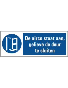 Airco bord deur sluiten, blauw wit, rechthoek, symbool open deur