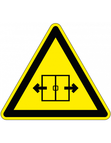 Automatische schuifdeur bord, kunststof, geel zwart, driehoek, symbool schuifdeur