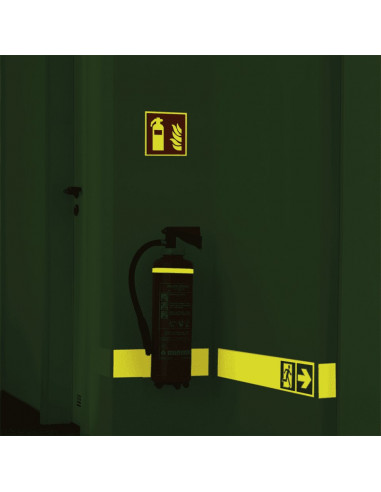 Extra lichtgevend brandblusser sticker, , F001, rood wit, pictogram brandblusser, vierkant, ISO 7010