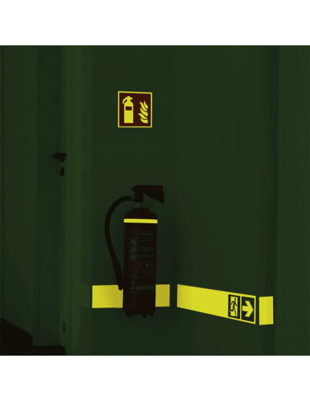 Extra lichtgevend brandblusser sticker, , F001, rood wit, pictogram brandblusser, vierkant, ISO 7010