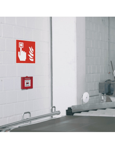 Lichtgevend brandmelder bord, 200 x 200 mm, kunststof, F005, rood wit, pictogram brandmelder, vierkant ISO 7010