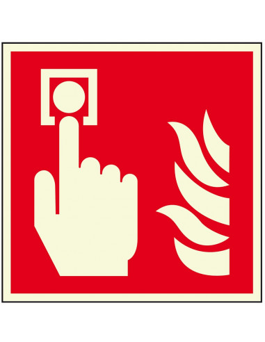 Extra lichtgevende brandmelder sticker, 200 x 200 mm, F005, rood wit, pictogram brandmelder, vierkant, ISO 7010
